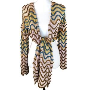 Anthropologie Tie Front Open Back Wrap Sweater Cardigan Festival Retro 70s XS/S